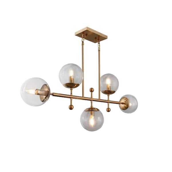 Unbranded 5-Light Brass Globe Shaded Chandelier with no bulbs included