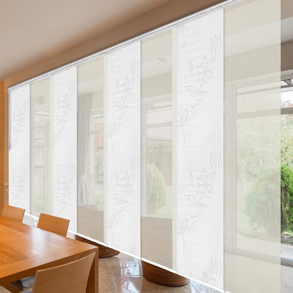 EMOH Ashy Primrose 130 in. - 175 in. W x 94 in. L Adjustable 8-Panel White Double Rail Panel Track with 23.5 in. Slates