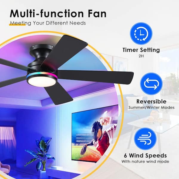 LED MULTI-FUNCTION FAN LIGHT シーリングライト Kviflon 46 in. Indoor/Outdoor Flush Mount Black Ceiling Fan with