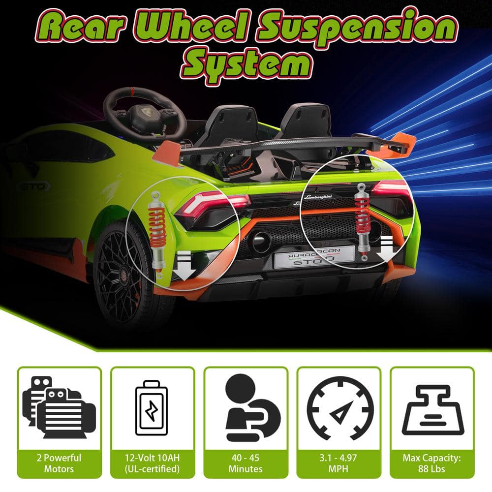 Green 12V Lamborghini STO Kids Electric Ride-On Car with Remote