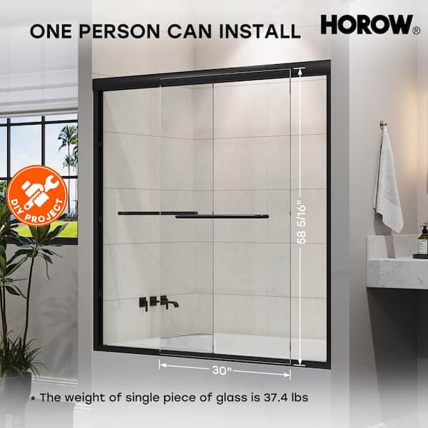 56 in. - 60 in. W x 60 in. H Double Sliding Semi-Frameless Tub Door in Matte Black with Clear Glass