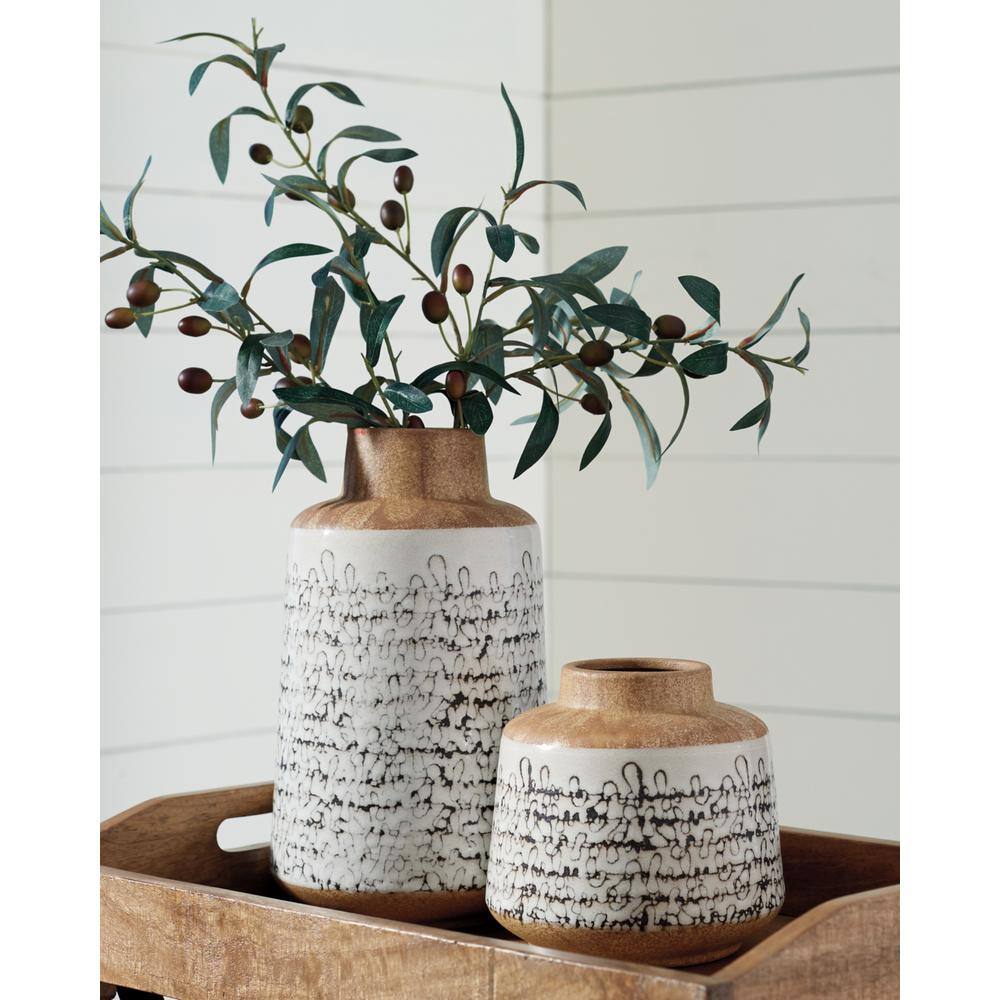 Meghan Ceramic Brown and White Table Vase Set