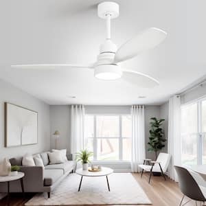 52 in. Indoor/Outdoor Wood White Ceiling Fan with Light and 6 Speed Remote Control