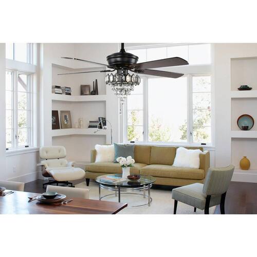 52 in. Black Crystal Ceiling Fan with Light Kit and Remote Control Ceiling Fans With Lights