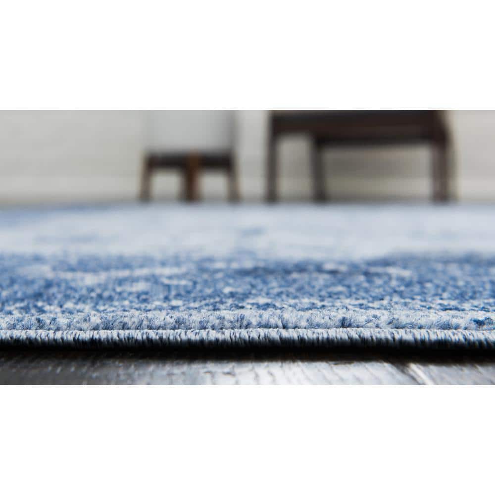 Serene Deep Blue Floral Indoor Rectangular Rug