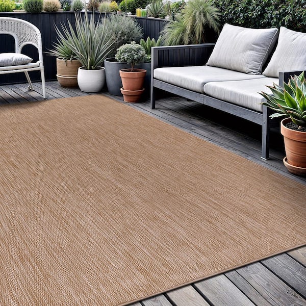 Sunshine Solid Jute 10 ft. x 14 ft. Indoor Outdoor Area Rug