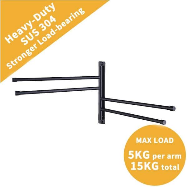 Black Swivel Towel Bar – 5-Arm Wall Mounted Corner Hanging Rack For Bathroom, Kitchen, Bedroom, Aluminum Rustproof
