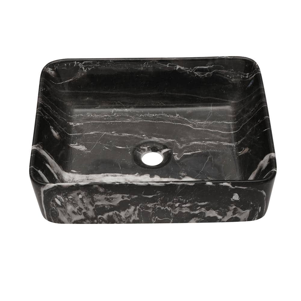19" x 15" Black and Gray Marble Pattern Ceramic Rectangular Vessel Sink