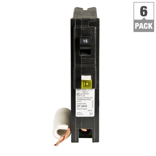 Square D Homeline 15 Amp Single-Pole Combination Arc Fault Circuit Breaker (6-Pack)