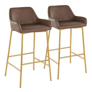 Daniella 30 in. Espresso Faux Leather, Gold Metal Fixed-Height Bar Stool (Set of 2)