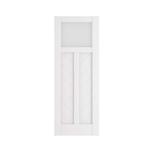 TENONER 30 in. x 80 in. Glass and V-Wood Panel, White, Frosted Glass, MDF, Interior Door Slab without Hardware