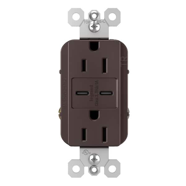radiant 15 Amp 125-Volt Decorator Duplex Outlet with 6.0 Amp Type C/C USB, Dark Bronze