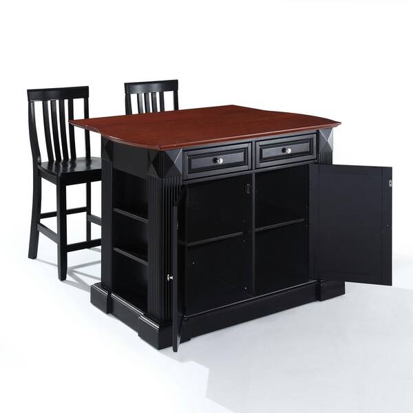 Crosley Furniture Coventry Black Drop Leaf Kitchen Cart With School House Stools Kf300072bk The Home Depot Crosley Furniture Coventry Black Drop, Kitchen Island Cart With Seating