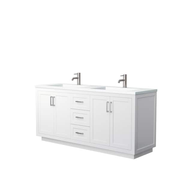 Wyndham Collection Miranda 72 in. W Double Bath Vanity in White with Solid Surface Vanity Top in White with White Basins