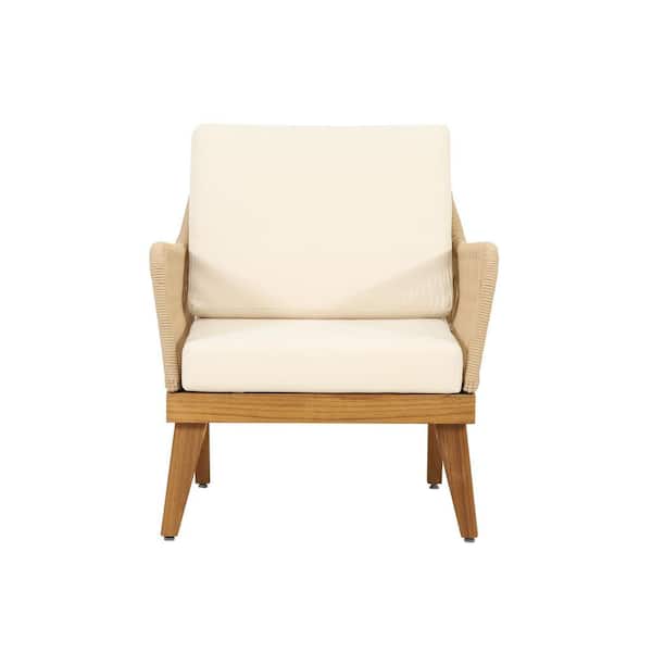Unbranded Outdoor Acacia Wood Club Chair With Cream Water resistant cushions
