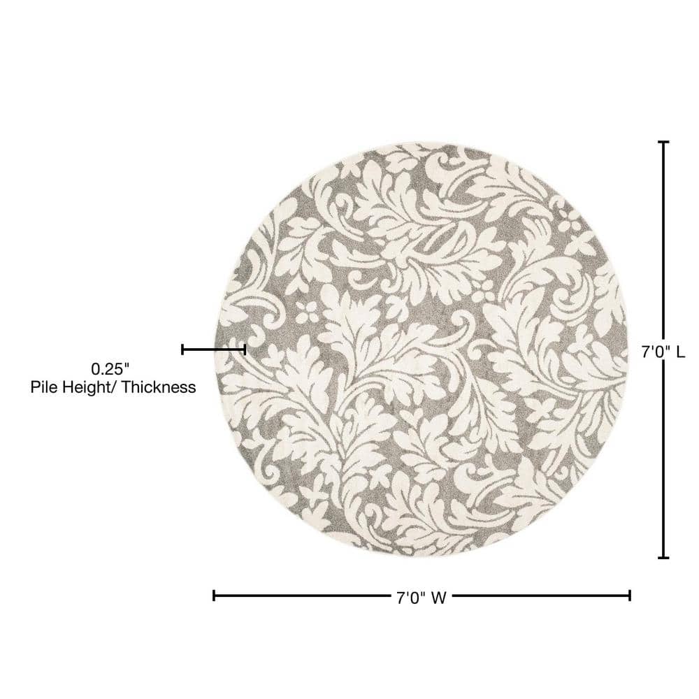 Elegant Gray & Beige Synthetic 7' Round Area Rug for Easy Care