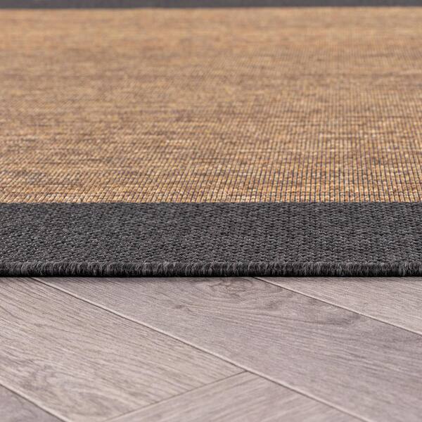 Geometric Border Dark Gray/Natural Easy-Care Jute-Style Indoor/Outdoor Flat Woven Area Rug 2 ft. 3 in. x 8 ft. Dark Gray