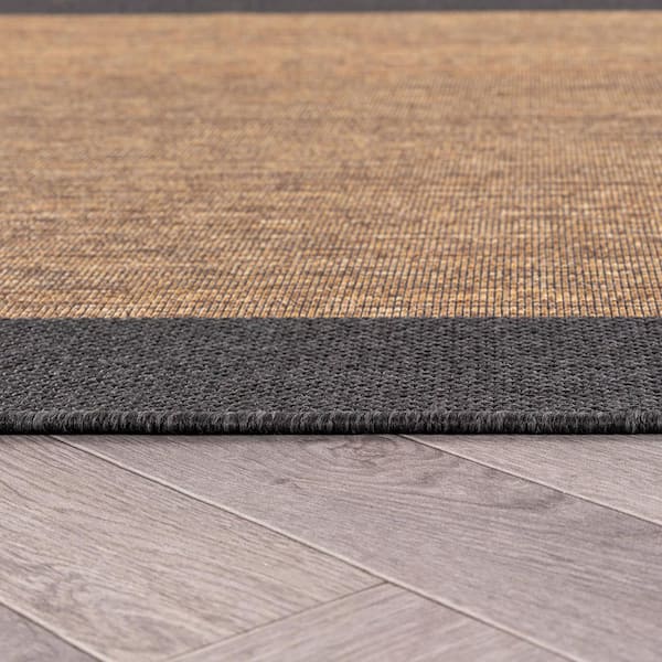 Geometric Border Natural, Easy-Care Jute-Style Indoor/Outdoor Flat Woven Area Rug 7 ft. 10 in. x 10 ft. Dark Gray