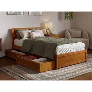 Capri Light Toffee Natural Bronze Solid Wood Frame Twin XL Platform Bed with Panel Footboard and Storage Drawers