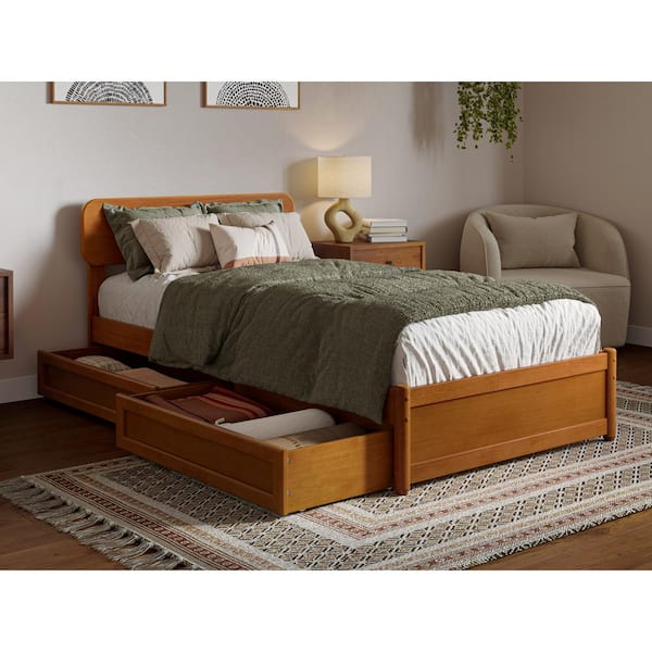AFI Capri Light Toffee Natural Bronze Solid Wood Frame Twin XL Platform Bed with Panel Footboard and Storage Drawers