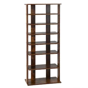 7-Tier 43.5 in. H 14-Pair Rustic Brown Double Rows Shoe Rack Vertical Wooden Shoe Storage Organizer Patented