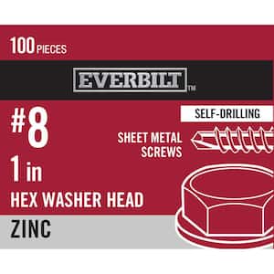 #8 x 1 in. Zinc Plated Hex Head-Self-Drilling Sheet Metal Screws (100-Pack)