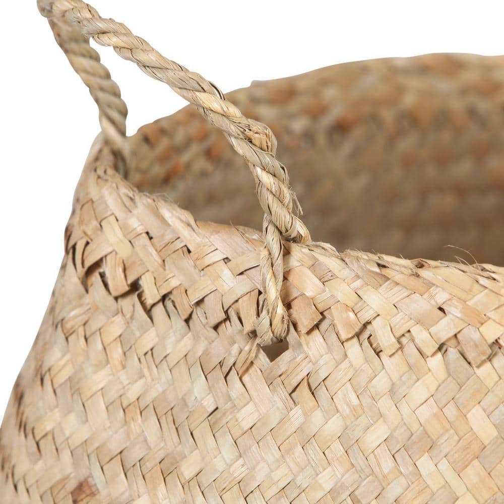 Natural Seagrass Round Collapsible Storage Basket with Handles