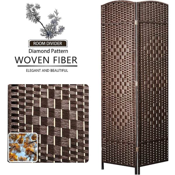 71 in. Brown 6-Panel Natural Folding Room Divider, Hand-Woven Wood Frame, Privacy Screen for Living Room