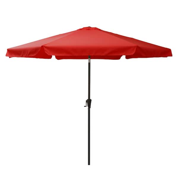 CorLiving 10 ft. Steel Market Crank Open Patio Umbrella in Red
