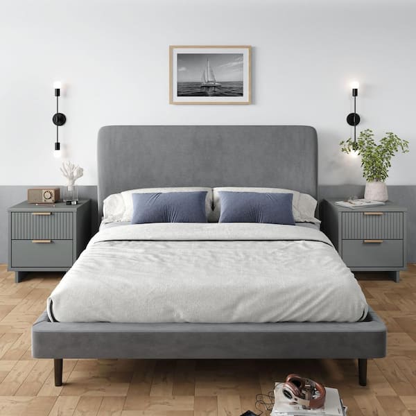 Manhattan Comfort Granville Light Grey 2-Drawer 18.11 in. W Modern Nightstand (Set of 2)