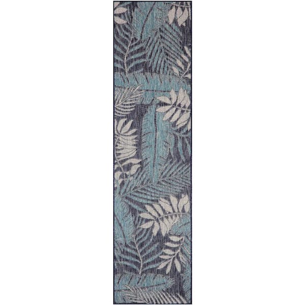 Nourison Garden Oasis Navy 2 ft. x 8 ft. Nature-inspired Contemporary Runner Area Rug