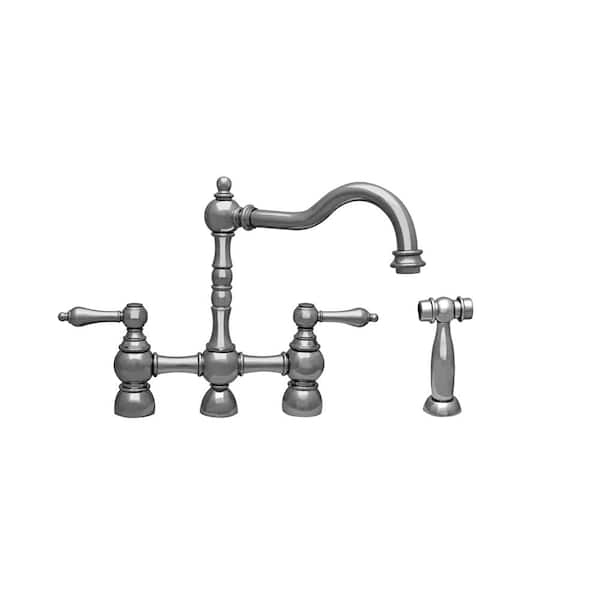 Whitehaus Collection Englishhaus 2-Handle Bridge Kitchen Faucet with Side Sprayer in Polished Nickel