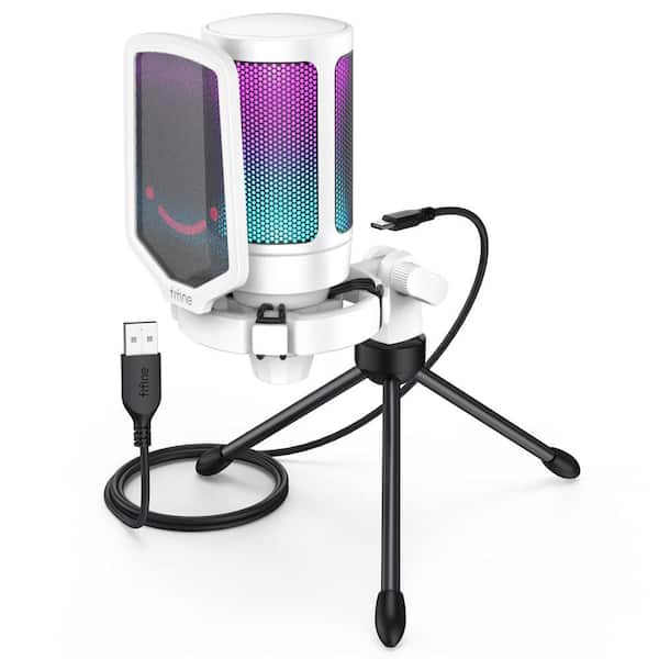 Ahfiwaso Convenient USB Gaming Condenser Microphone in White with RGB Light