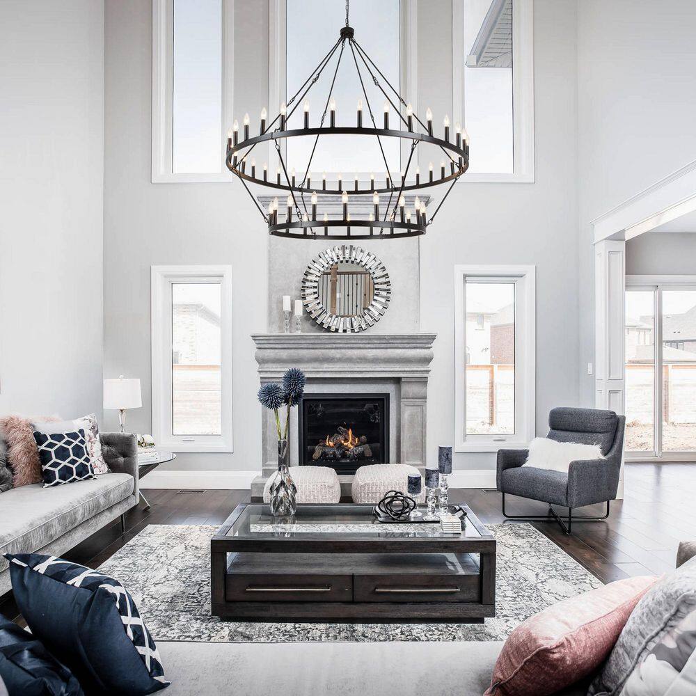 54 Light Matte Black 2-Tier Wagon Wheel Chandelier Grand Farmhouse Round Pendant Hanging Light Fxiture for Foyer Entry price history on PriceWatchPro