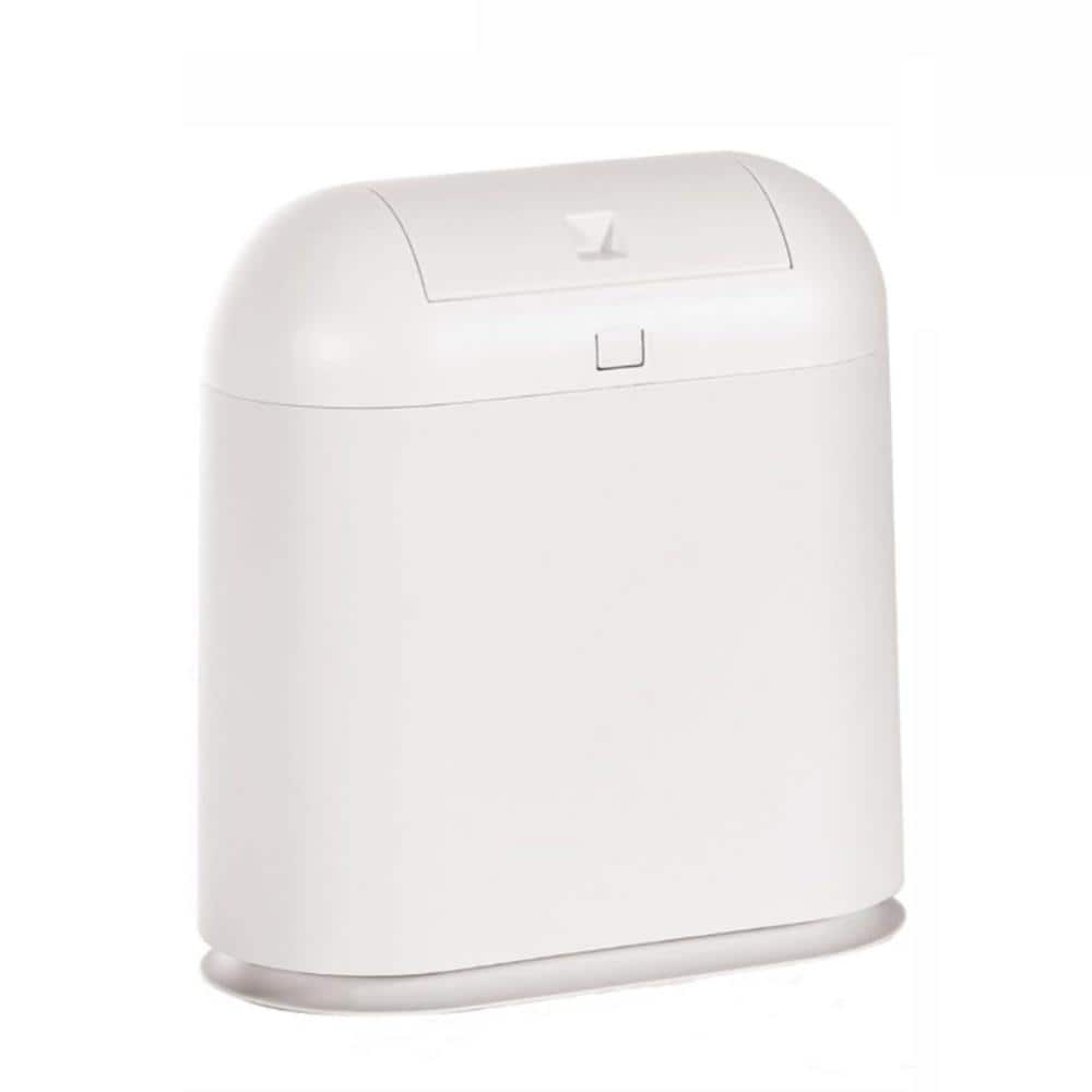 2.6 Gal. White Plastic Narrow Trash Can with Press Top Lid