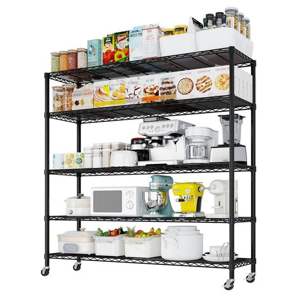 NSF Metal Pantry Organizers, 59.06"W Heavy Duty Wire Storage Shelving with Wheels, 3125 LBS Capacity