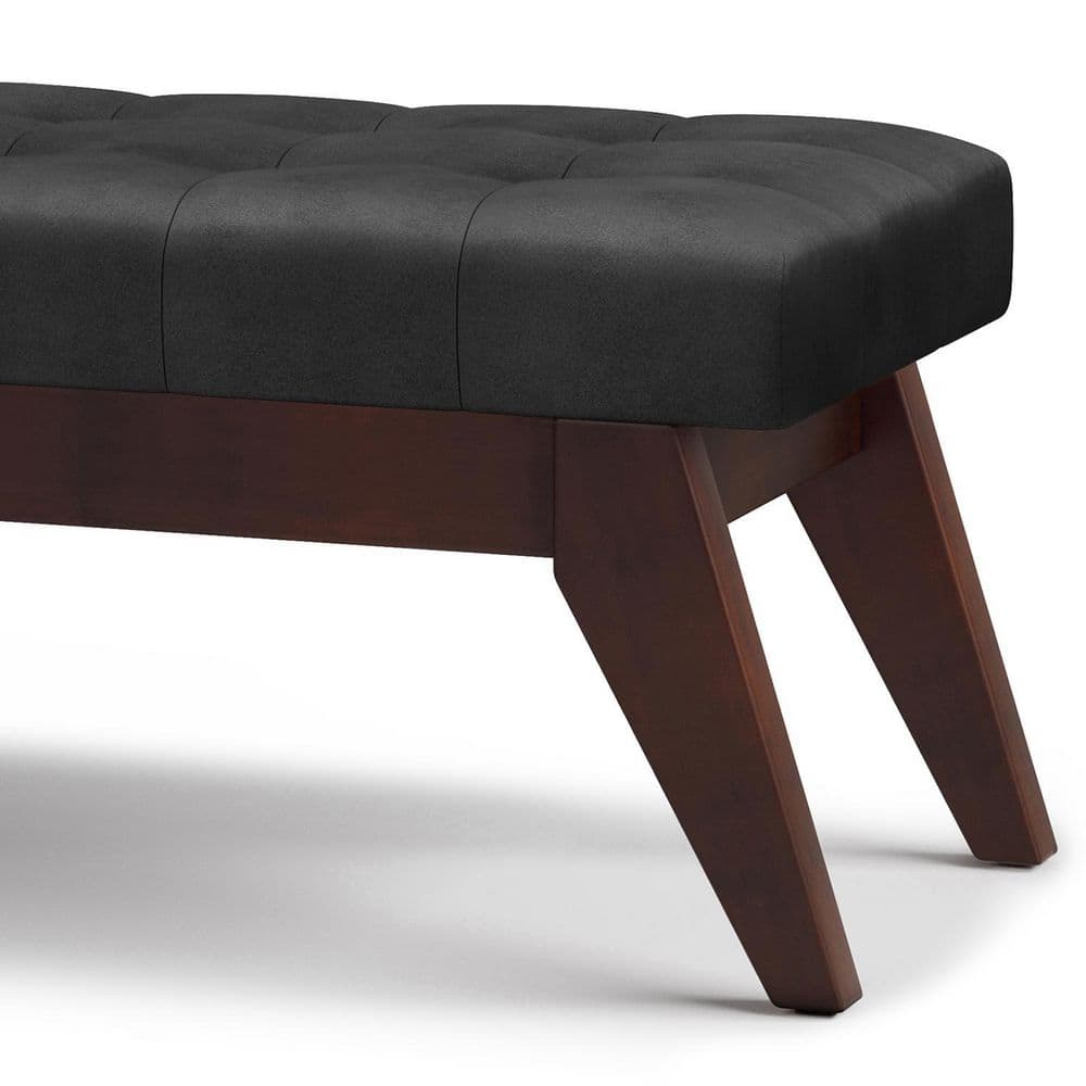 Distressed Black Faux Leather Tufted Ottoman Bench