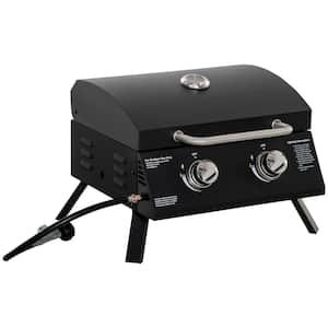 Portable Propane Gas Grill in Black with Foldable Legs, Lid, Thermometer for Camping, Picnic, Backyard