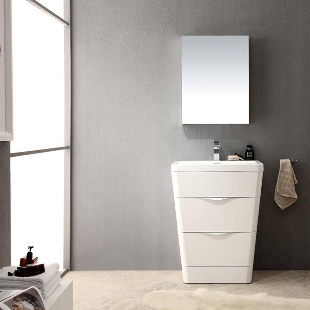 Milano 26" Glossy White MDF Freestanding Bathroom Vanity Base