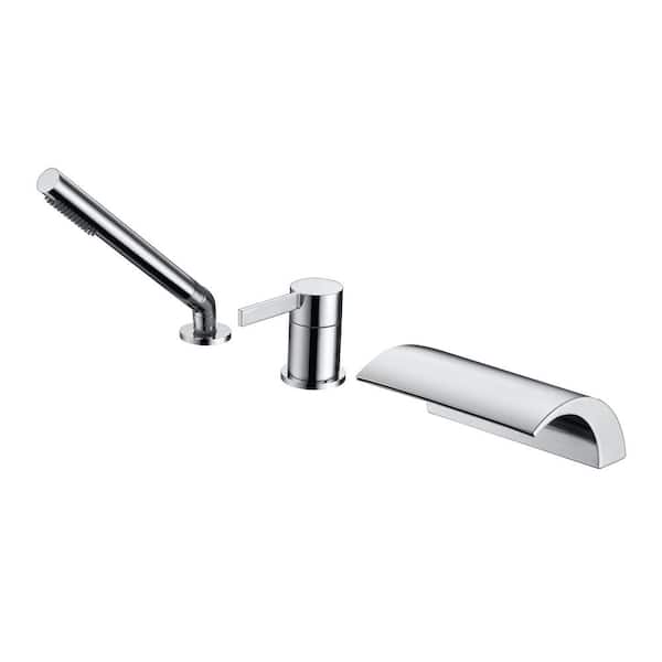 SUMERAIN Waterfall Single Handle Tub Deck Mount Roman Tub Faucet with Hand Shower in Chrome