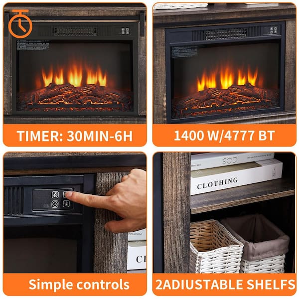58 in. TV Stand with 23 in. Electric Fireplace Insert,Antique Brown, Fits TVs up to 65 in.,Ample Storage,Timer Settings