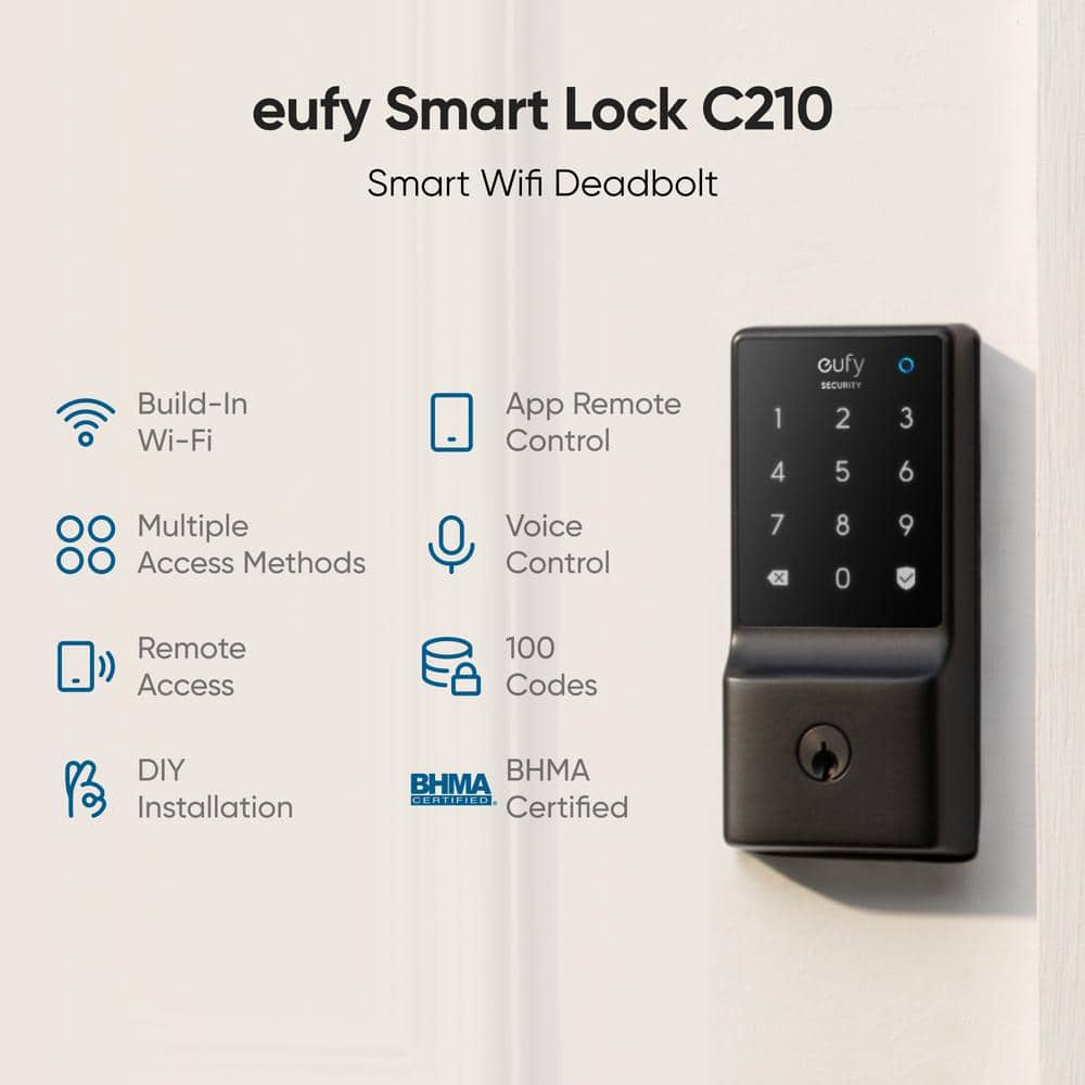 Black Smart Wi-Fi Deadbolt with Touchscreen Keypad