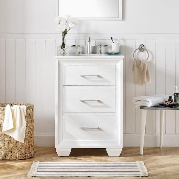 OVE Decors Floyd 24 in. W x 22 in. D x 34 in. H Single Sink Bath Vanity in Pure White with White Engineered Stone Top