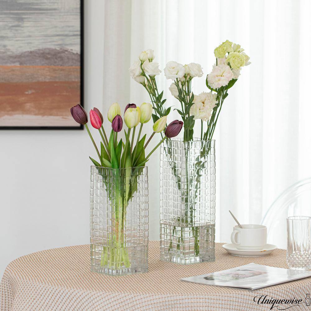 Uniquewise 12" Frosted Clear Glass Square Table Vase