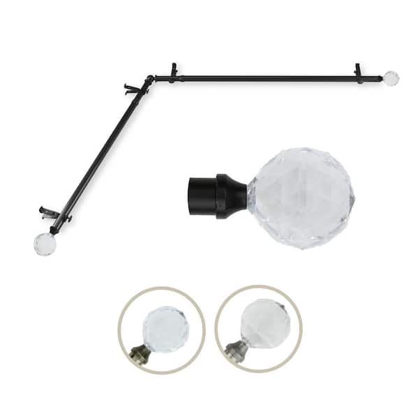 Rod Desyne 13/16" Dia Adjustable 66" to 120" Single Corner Window Curtain Rod in Black with Faceted Finials