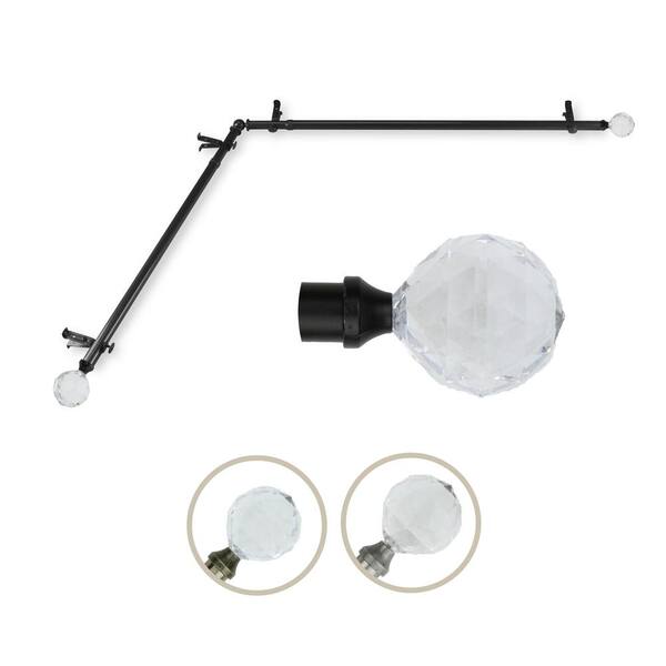 Rod Desyne 13/16" Dia Adjustable 120" to 170" Single Corner Window Curtain Rod in Black with Faceted Finials
