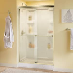 Crestfield 48 in. x 70 in. Semi-Frameless Traditional Sliding Shower Door in Brass with Droplet Glass