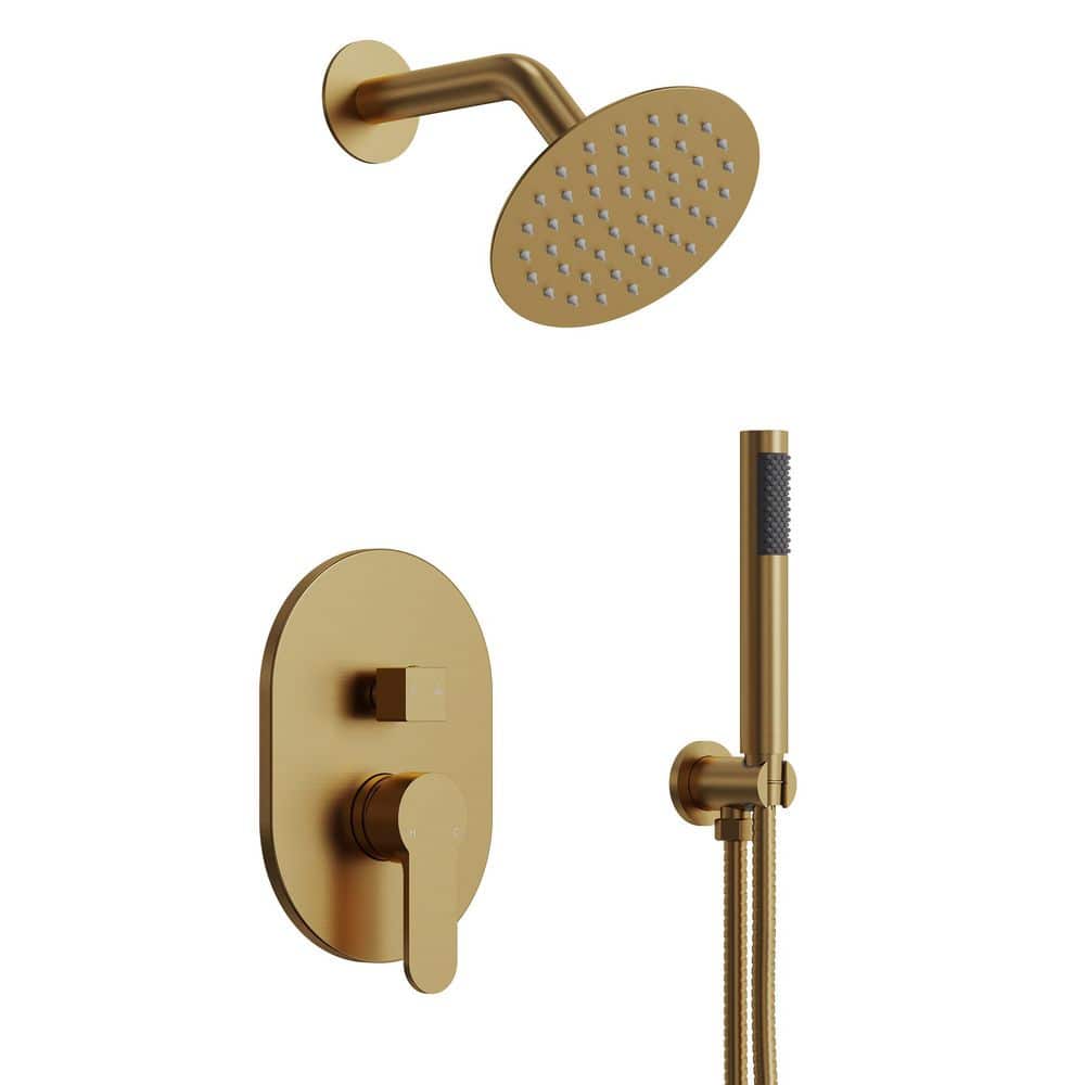 Round 6 in. 2-Spray Wall Mount Dual Fixed and Handheld Shower Head 1.8 GPM in Brushed Gold Valve Included price history on PriceWatchPro