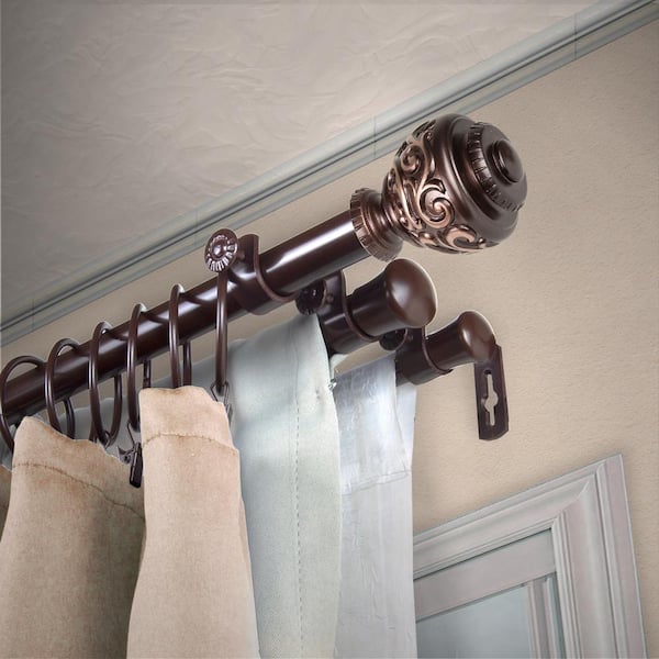 EMOH 13/16" Dia Adjustable 120" to 170" Triple Curtain Rod in Cocoa with Diana Finials