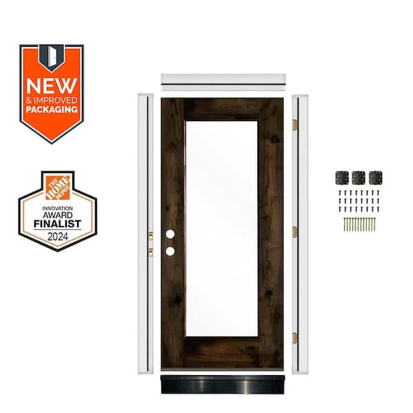 32in.x80in. RH Full Clear Glass  Black Stain KnottyAlder Wood AssemblyRequired Front Door Kit w/QuickAssembleJamb